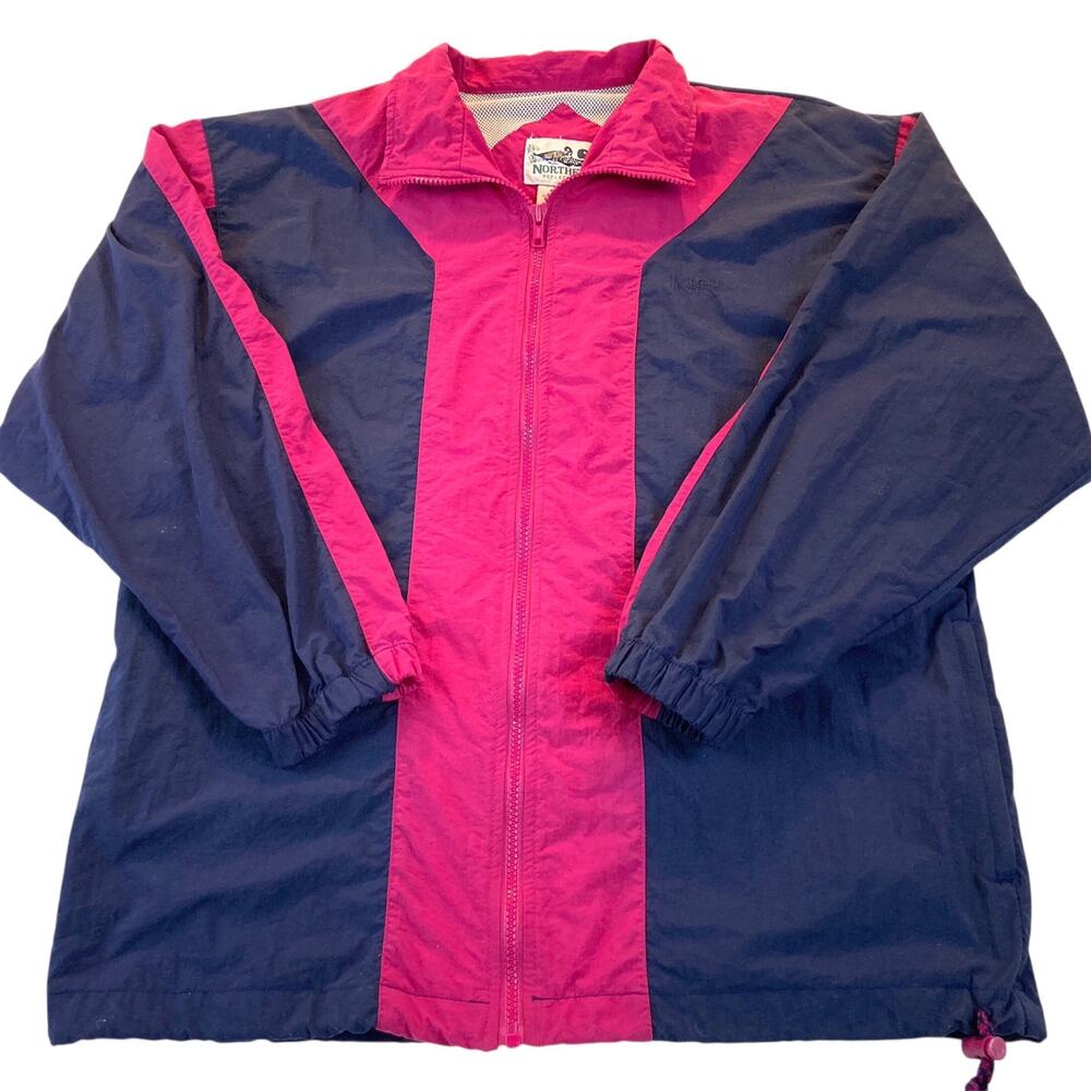 Northern Reflections VTG Windbreaker Jacket Blue Magenta Zip Front Size Small